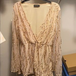 Gold Sequin Wrap Front Romper